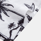 Palm Tree Island Print Shirt & Striped Print Swim Shorts Set