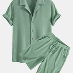 Waffle Shirt & Drawstring Knitted Waffle Shorts Set