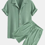 Waffle Shirt & Drawstring Knitted Waffle Shorts Set