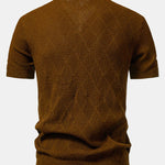 Rhombus Textured Zip Up Knitted Polo Shirt & Tapered Trousers Set