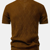 Rhombus Textured Zip Up Knitted Polo Shirt & Tapered Trousers Set