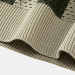 Striped Eyelet Knit Zip Up Polo Shirt & Straight Leg Linen Pants Set