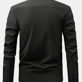 Non-Iron Hidden Placket Stand Collar Dress Shirt