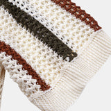 Striped Crochet V Neck Polo & Crinkle Textured Drawstring 5" Shorts Set