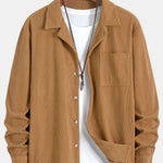 Long Sleeve Corduroy Cuban Collar Shirt & Straight Leg Linen Pants Set