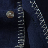 Contrast Stitching Linen Rayon Blend Cuban Shirt & Crinkle Textured Pants Set
