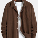 Long Sleeve Corduroy Cuban Collar Shirt & Straight Leg Linen Pants Set