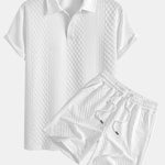 Geometric Diamond Jacquard Polo & Shorts Set
