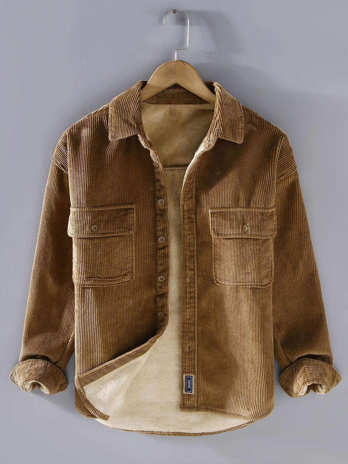 Fleece Lined Cotton Corduroy Button Up Shirt