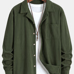 Long Sleeve Corduroy Cuban Collar Shirt & Straight Leg Linen Pants Set
