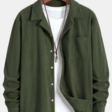 Long Sleeve Corduroy Cuban Collar Shirt & Straight Leg Linen Pants Set