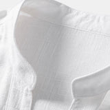 Short Sleeve V Neck Linen Rayon Blend Shirt