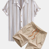 Striped Mesh Cuban Shirt & Swim Shorts Set