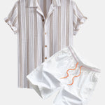 Striped Mesh Cuban Shirt & Swim Shorts Set