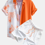 Leaf Print Patchwork Shirt & Swim Shorts Set