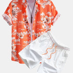 Palm Tree Tropical Flora Print Shirt & Swim Shorts Set