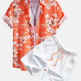 Palm Tree Tropical Flora Print Shirt & Swim Shorts Set