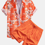 Palm Tree Tropical Flora Print Shirt & Swim Shorts Set