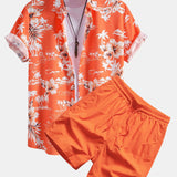 Palm Tree Tropical Flora Print Shirt & Swim Shorts Set