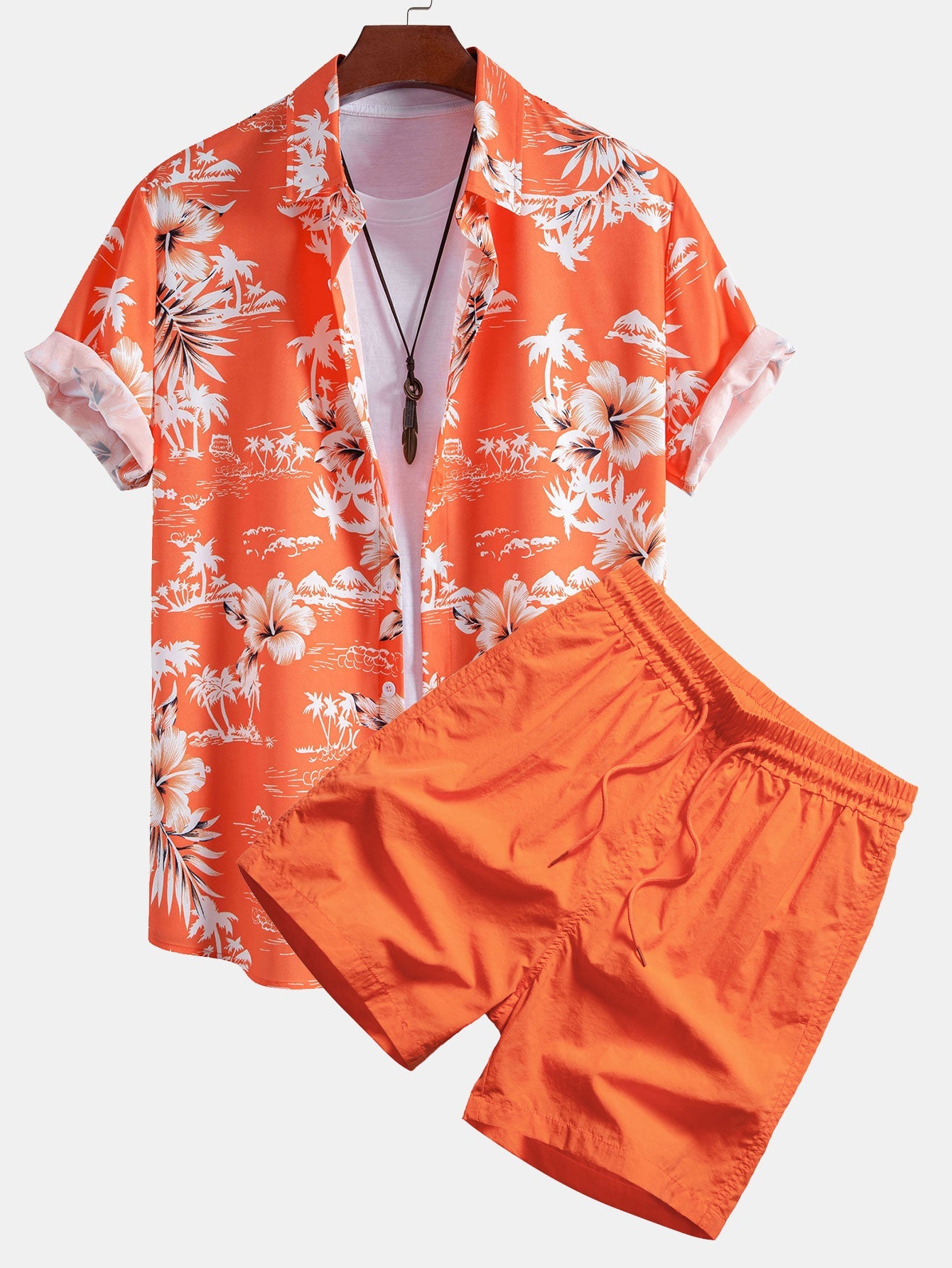 Palm Tree Tropical Flora Print Shirt & Swim Shorts Set