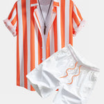 Stripe Print Shirt & Swim Shorts Set