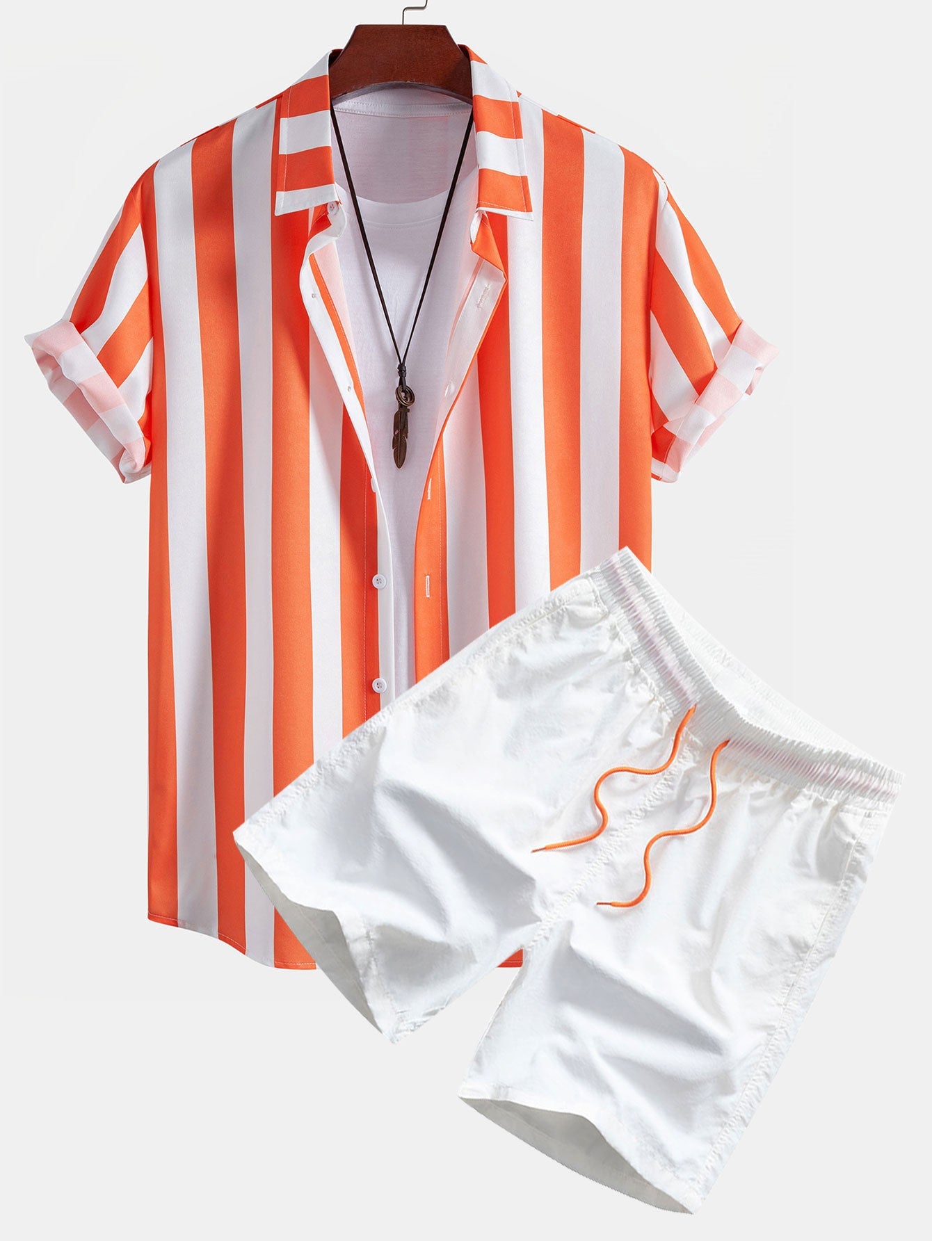 Stripe Print Shirt & Swim Shorts Set