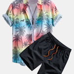 Palm Tree Seagull Print Shirt & Swim Shorts Set