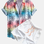 Palm Tree Seagull Print Shirt & Swim Shorts Set