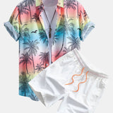 Palm Tree Seagull Print Shirt & Swim Shorts Set