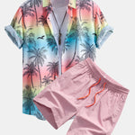 Palm Tree Seagull Print Shirt & Swim Shorts Set