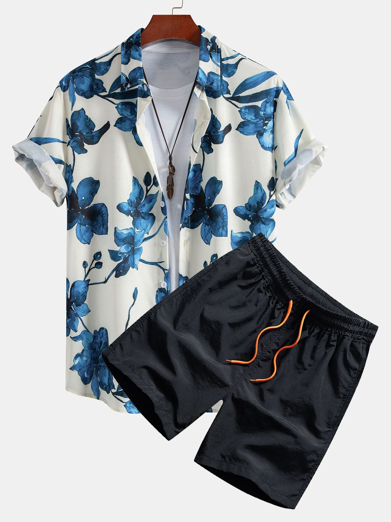 Ink Floral Print Shirt & Swim Shorts Set