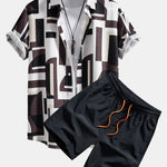 Geometry Colorblock Print Shirt & Swim Shorts Set