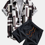 Geometry Colorblock Print Shirt & Swim Shorts Set