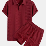 Geometric Diamond Jacquard Polo & Shorts Set