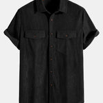 Short Sleeve Patch Pockets Corduroy Shirt