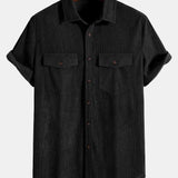 Short Sleeve Patch Pockets Corduroy Shirt