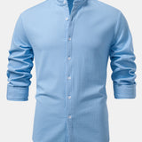 Long Sleeve Muscle Fit Ribbed Stand Collar Shirt