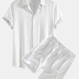 Linen Rayon Blend Shirt & Linen Drawstring Shorts Set