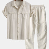 Linen Cuban Shirt with Pockets & Straight Leg Linen Pants Set