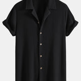 Waffle Textured Cuban Shirt & Straight Leg Linen Pants Set