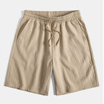 Geometric Striped Jacquard Shirt & Crinkled Textured Drawstring Shorts Set