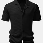Zig Zag Open Knit Shirt & Straight Leg Linen Pants Set