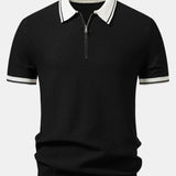 Contrast Zipper Knit Polo & Slim Fit Tapered Trousers Set