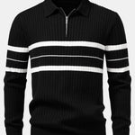 Stripe Zip Knit Ribbed Polo Shirt & Slim Fit Tapered Trousers Set