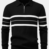 Stripe Zip Knit Ribbed Polo Shirt & Slim Fit Tapered Trousers Set