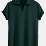 Short Sleeved V-Neck Ribbed Polo & Straight Leg Ribbed Pants Set