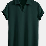 Short Sleeved V-Neck Ribbed Polo & Straight Leg Ribbed Pants Set