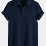 Short Sleeved Waffle Polo & Straight Leg Linen Pants Set