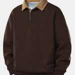 Contrast Corduroy Polo Collar Sweatshirt & Corduroy Pants Set