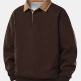 Contrast Corduroy Polo Collar Sweatshirt & Corduroy Pants Set